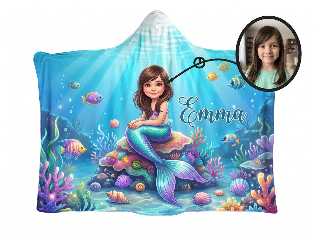 Mermaid theme, real photo transformed into illustration