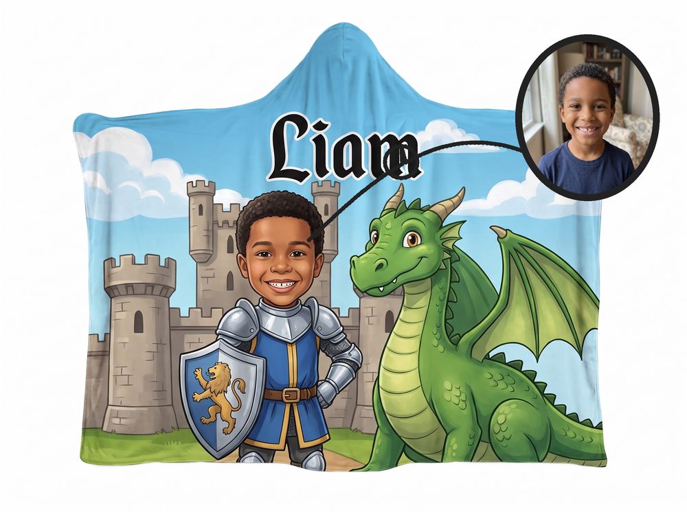 Knight and Dragon theme, real photo transformed into illustration