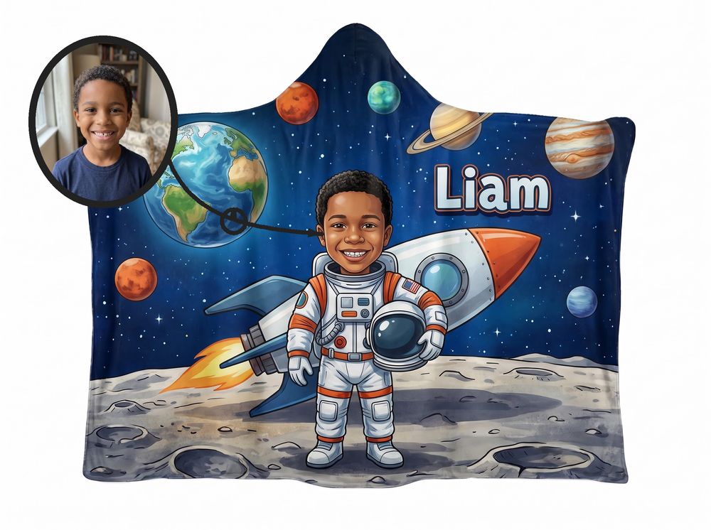 Space theme, real photo transformed into illustration