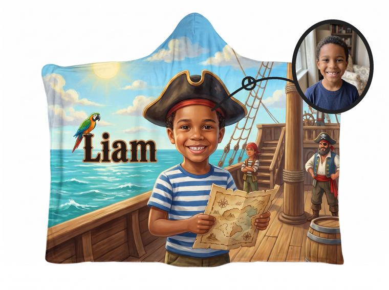 Pirate theme, real photo transformed into illustration