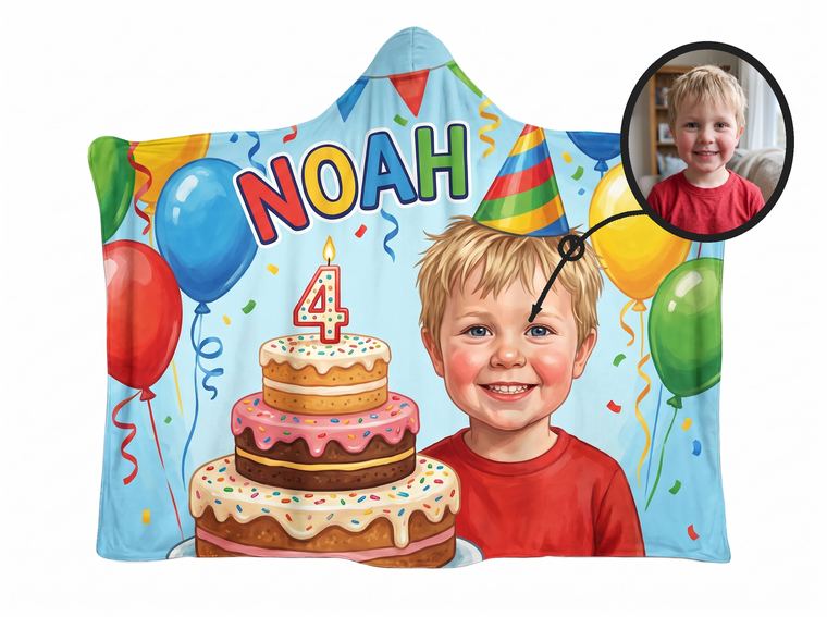 Birthday Party theme, real photo transformed into illustration